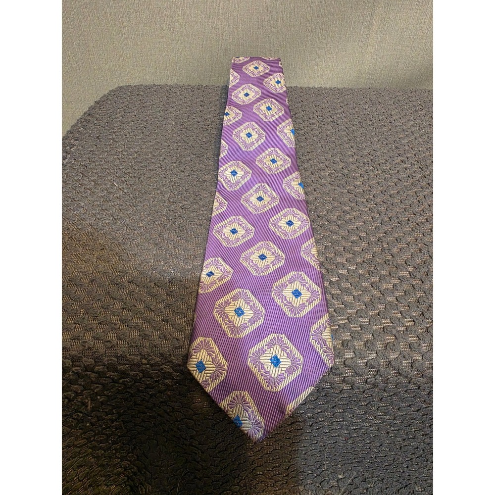 Rhodia Purple Geometric Diamond Woven Acetate Mens Necktie Classic Formal Tie